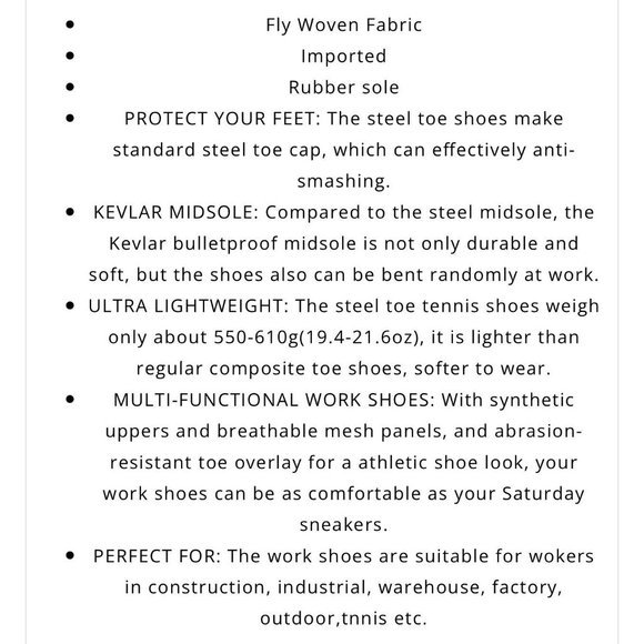 SUADEX Indestructible Steel Toe Work Shoes‎ for Men Size 12/Women Size 13.5 NWOT main image 10